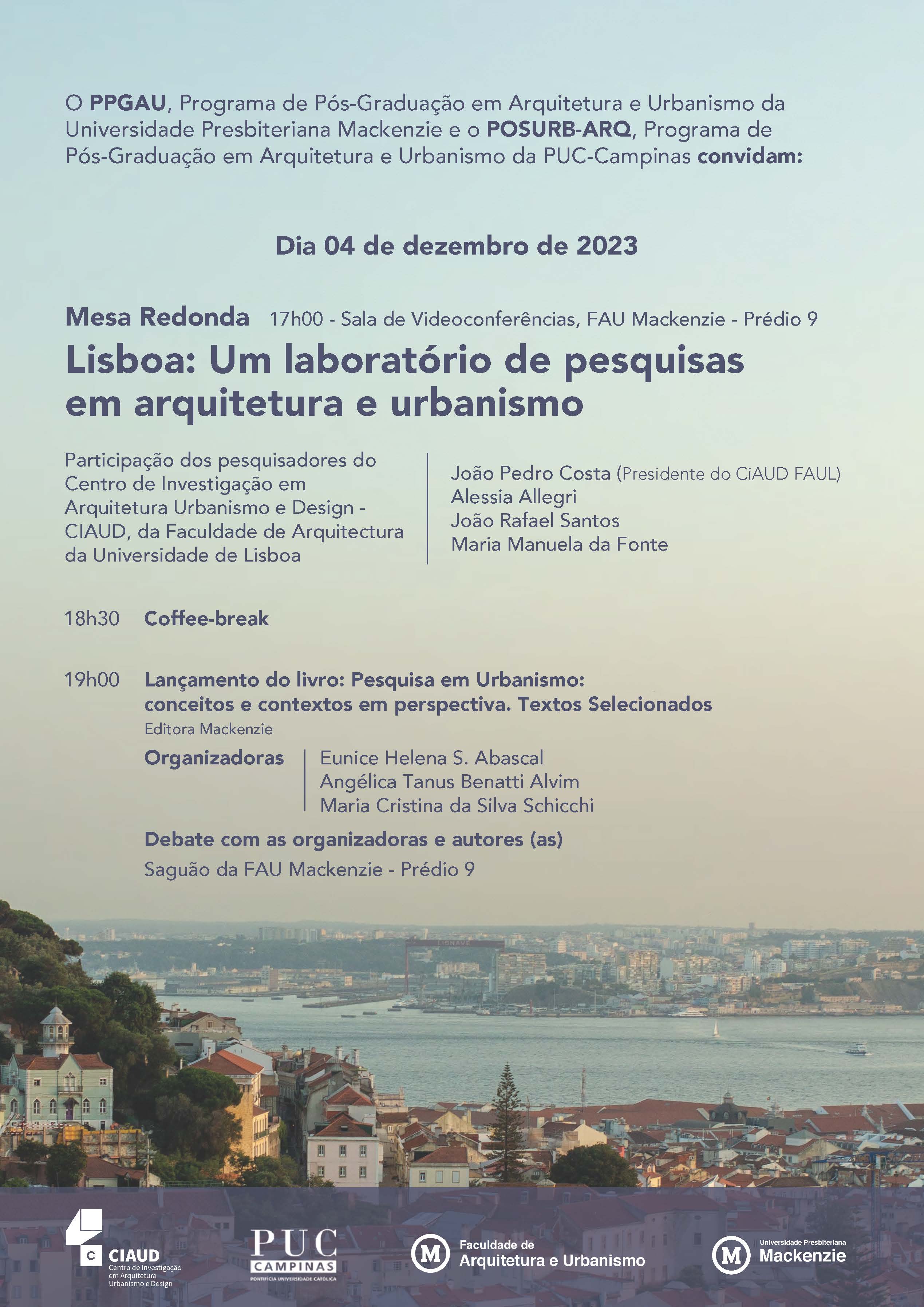 Poster-programa do evento 'Mesa redonda Lisboa: um laboratório de pesquisa em Arquitetura e Urbanismo 